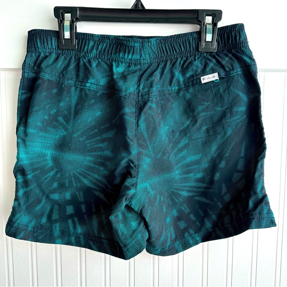Columbia XS board shorts teal black pattern, unlined NWOT